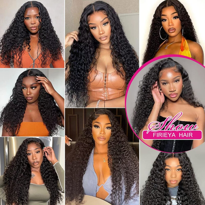Deep Wave Lace Front Wig Remy Human Hair Wig For Black Women 180% Density HD Transparent Lace Closure Natural Black Wig