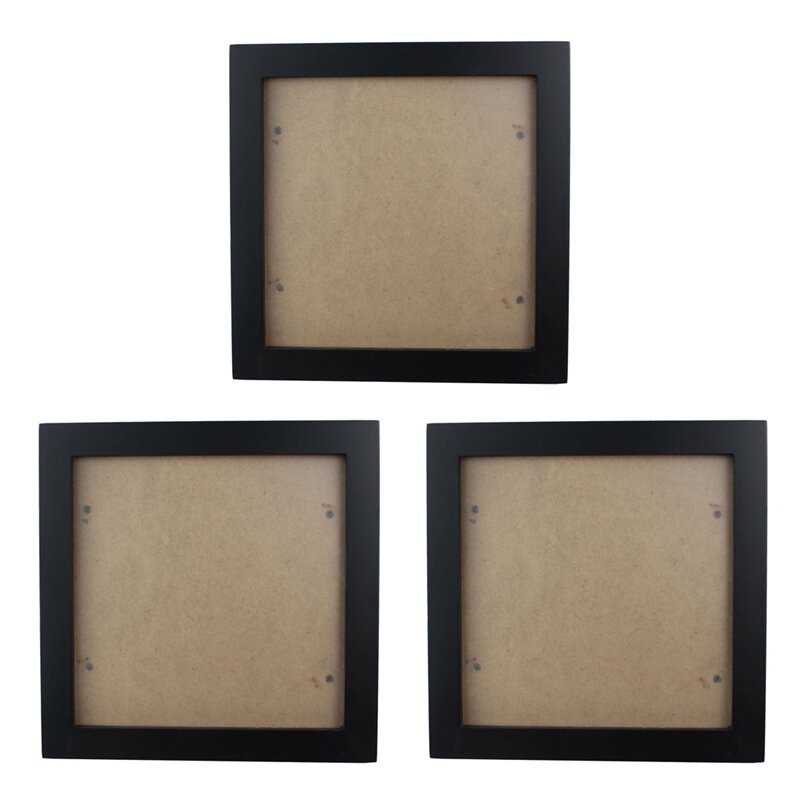 3X bingkai foto dinding kayu pinus tebal persegi, bingkai foto (hitam, 6 inci)