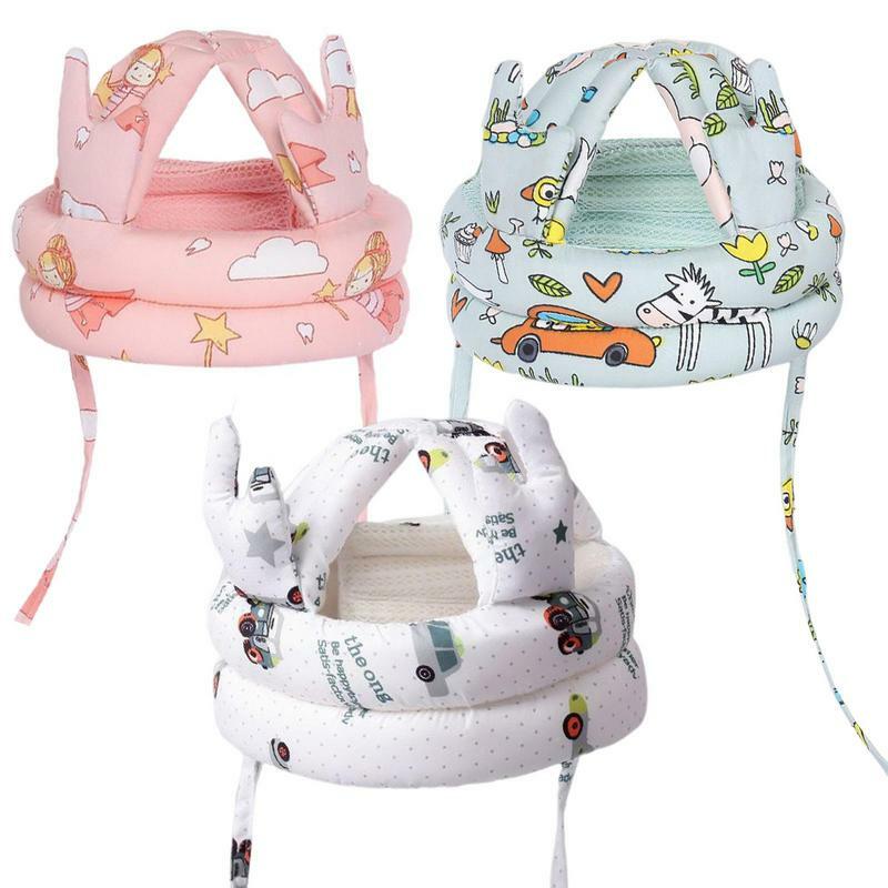 Baby Hat For Crawling Walking Cotton Protective Cap Head Protector Sponge Filled Safety Hat Adjustable Soft Washable For Walking