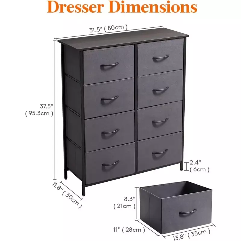 Hallway Furniture Office Organization Cabinet Living Room Steel Frame&Wood Top Chest of With 8 Fabric Dressers Dormitory Drawers