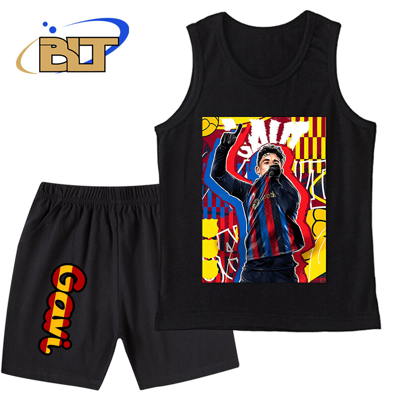 Gavi printed children's clothing summer children's vest suit sports tops and pants 2-piece set suitable for boys
