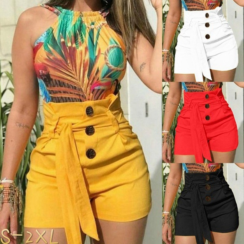 2023 Summer Zip-Up Skinny Shorts Solid Plus Size Pockets Summer Casual Shorts Women High Waist Buttons Sashes Elegant Shorts