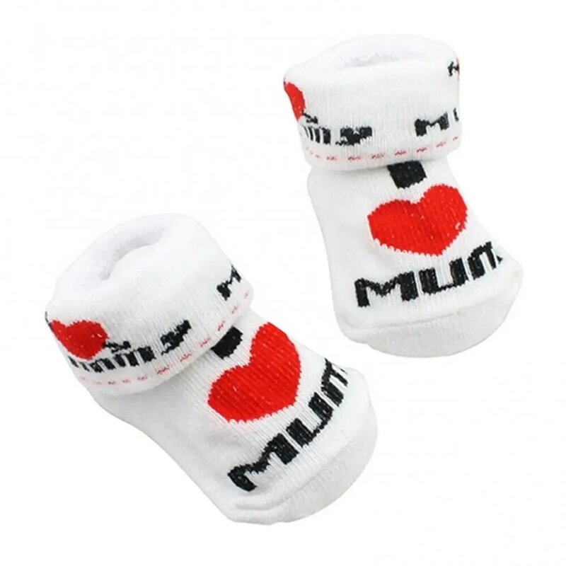 Милые детские хлопковые носки, белые теплые носки для новорожденных мальчиков и девочек от 0 до 6 месяцев с надписью I Love Mum/Dad