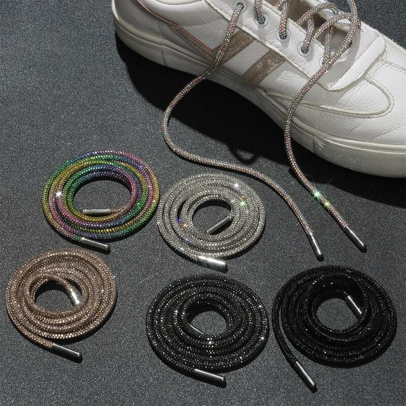 럭셔리 라인석 다이아몬드 신발 끈 스니커즈, DIY 끈, 여성용 라운드 신발끈, 100 cm, 120 cm, 140 cm, 160cm, 1 개