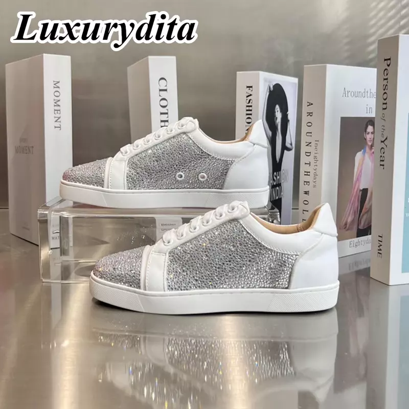 Luxueuze Designer Heren Casual Sneakers Echt Lederen Rode Zool Luxe Dames Tennisschoenen 35-47 Mode Unisex Loafers Hj809