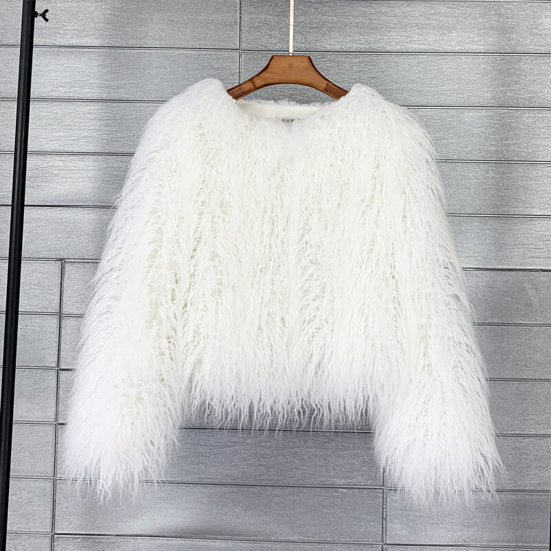 Abrigo de piel sintética de lana para mujer, abrigo de piel de oveja Rosa peluda de colores, abrigo de piel de oveja de talla grande, chaqueta de piel Artificial de invierno