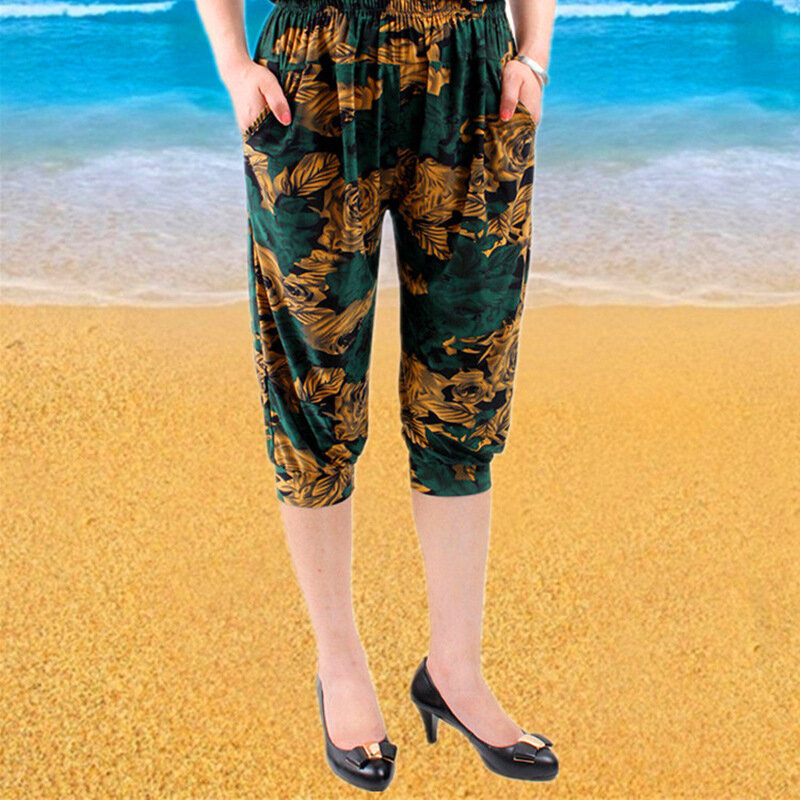 女性用の伸縮性のあるバギーパンツ,女性用の足首までの長さのパンツ,中年女性用パンスト,特大,7色
