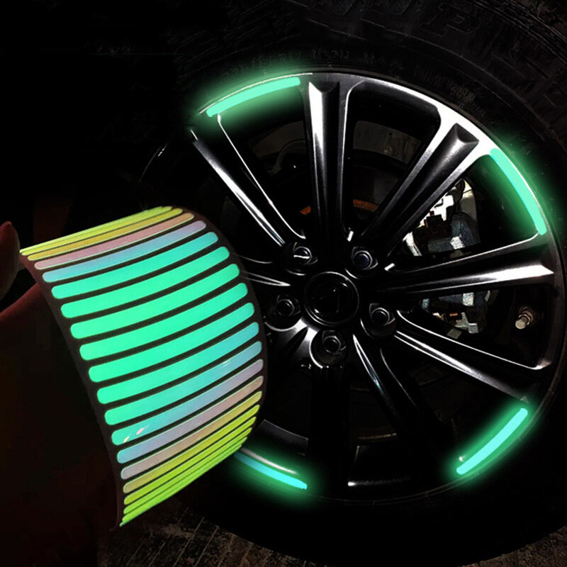 Светоотражающая наклейка на ступицу колеса, радужная флуоресцентная полосатая лента, наклейки для автомобиля и мотоцикла, безопасность для ночного вождения, 20 шт.