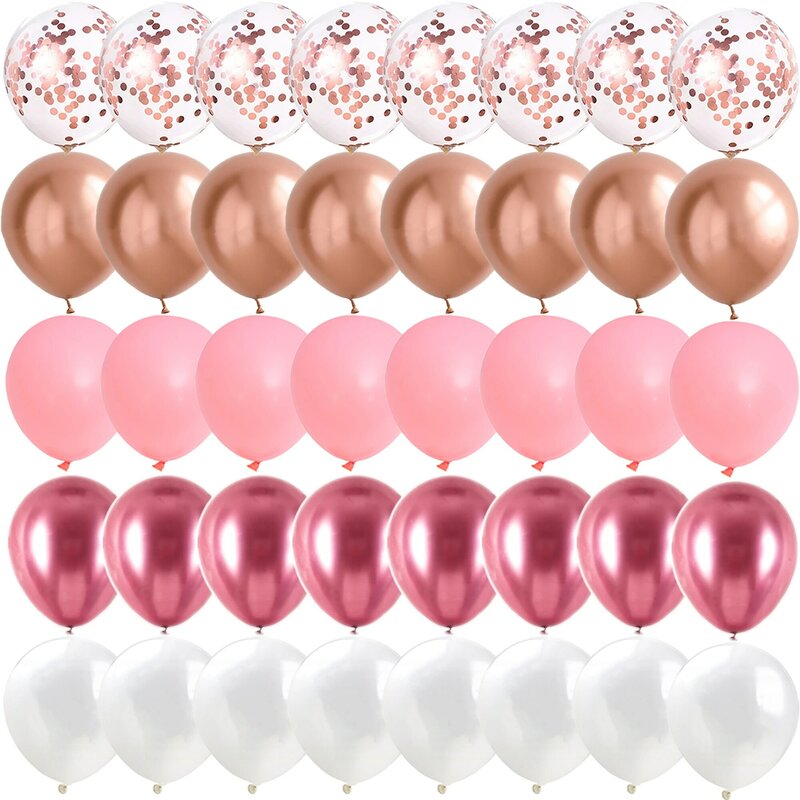 Globos de color rosa y oro rosa, decoración de fiesta de cumpleaños, boda, Día de San Valentín, Baby Shower, 40 piezas, 10/12 pulgadas