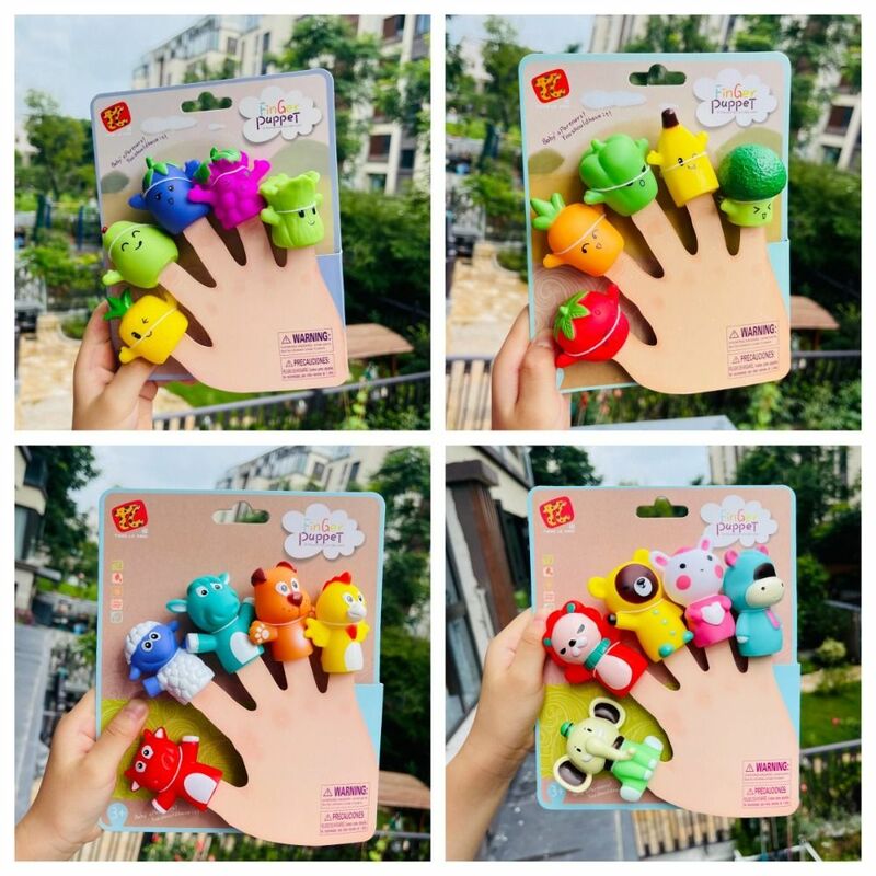 Mainan boneka tangan hewan Mini warna-warni, Set mainan boneka jari keamanan pendidikan, mainan sensor Montessori isi 5 buah