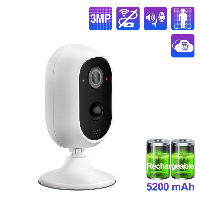 New HD 3MP Battery Powered WIFI IP Camera Two Way Audio Wireless Camera Rechargeable solar PIR Motion 1536P Home Security