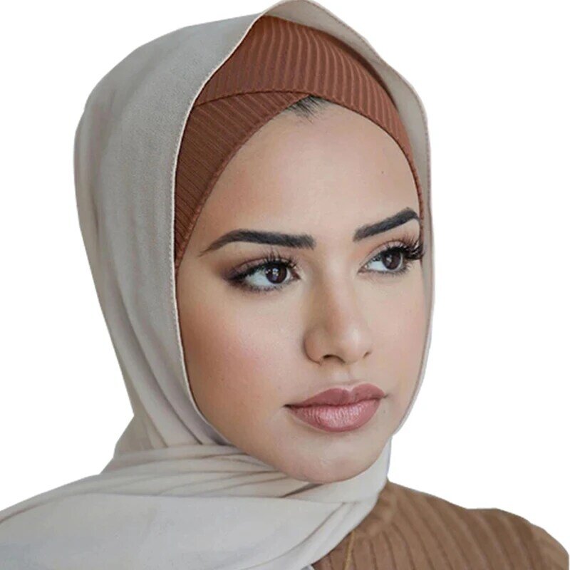 2020ผู้หญิงยืด Turban หมวกหมวกด้านใน Hijab มุสลิม Underscarf อิสลาม Bonnet Turban Femme Musulman Turbante