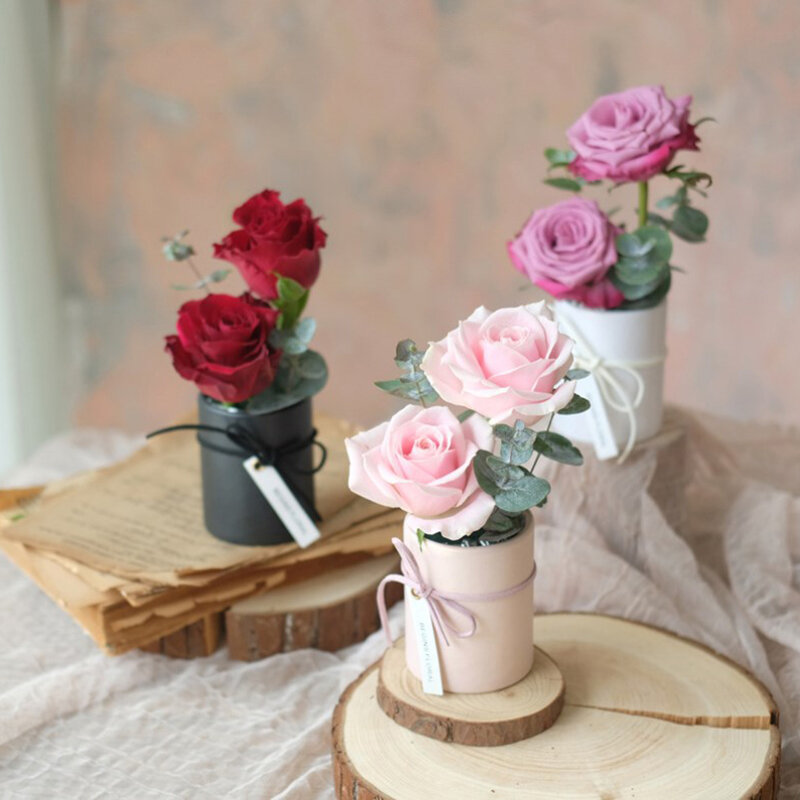 Kotak bunga bulat dekorasi kemasan bunga mawar, kotak hadiah Hari Valentine 1 buah