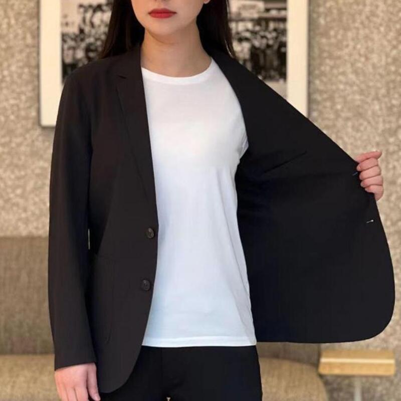 Women Coat Formal Business Style Solid Color Long Sleeve Mid Length Button Closure Pockets Loose OL Commute Suit Coat outerwears