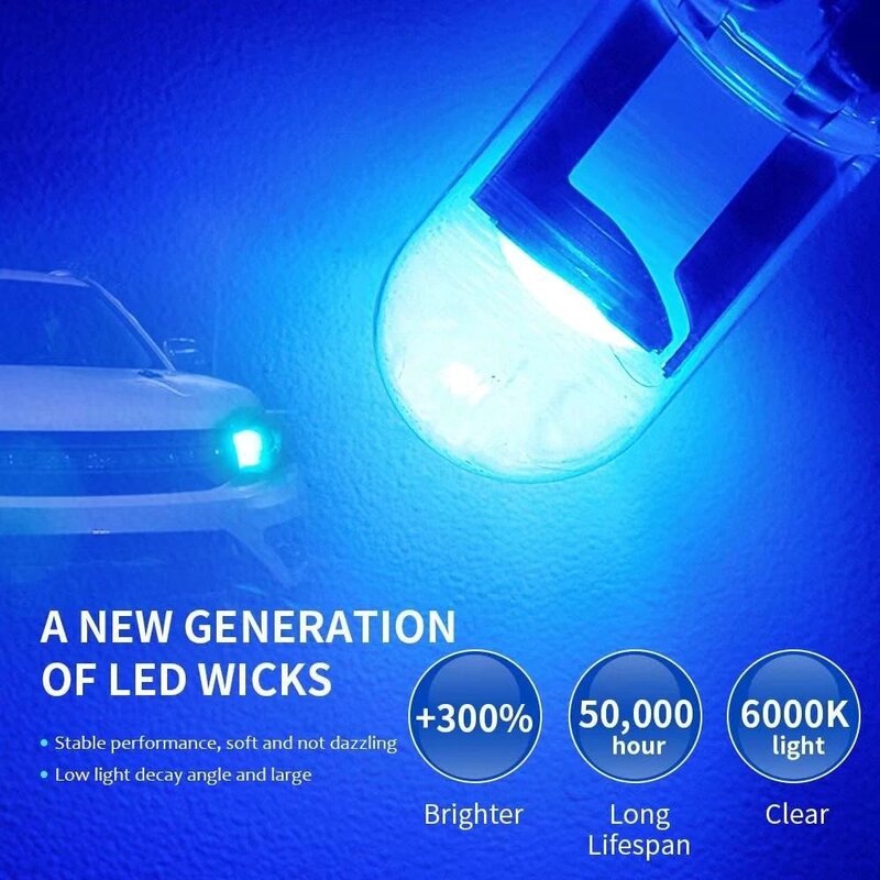 Автомобильная лампа дневного света T10 W5W Canbus Glass COB 6000k, лампа для чтения, габаритный фонарь, лампочка для номерного знака 168 194 192 DC 12V, белый, синий, красный