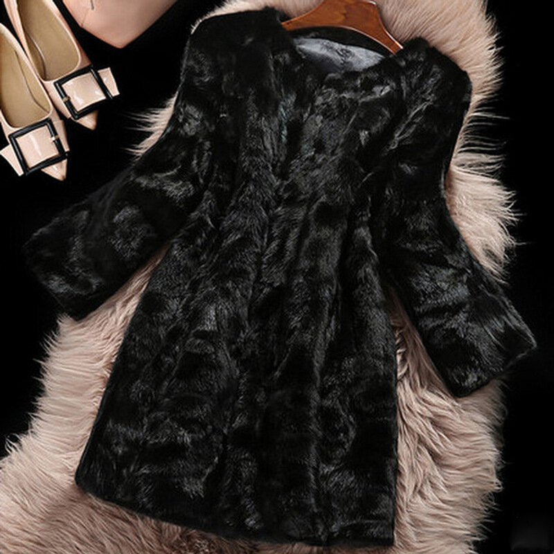 Abrigo de piel de visón de imitación para mujer, abrigo de piel de visón de longitud media, Haining informal