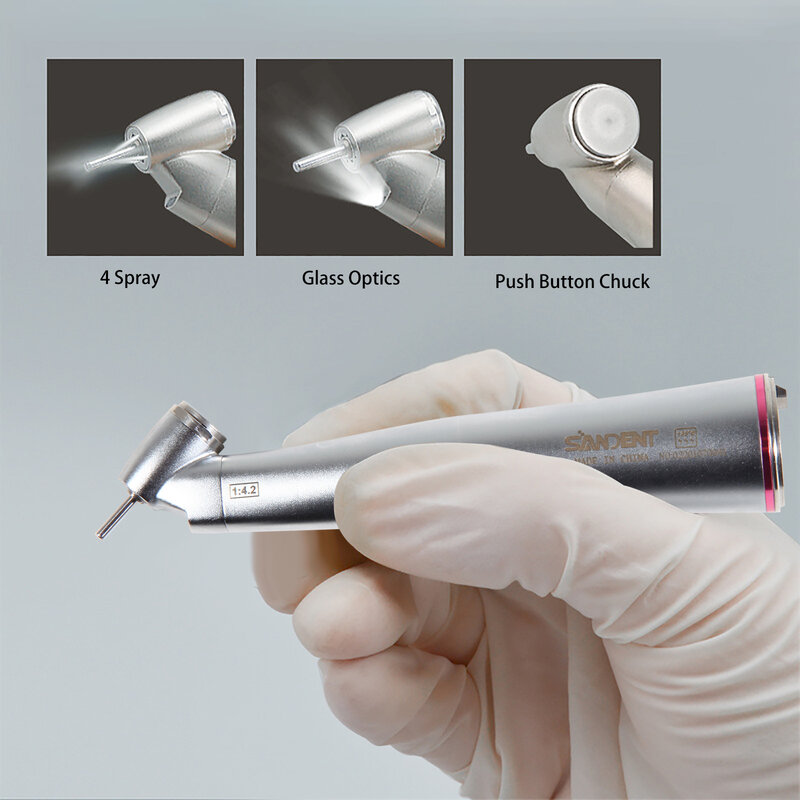 NSK Style 1:4 Dental, 2 peningkatan kecepatan operasi gigi LED serat optik sudut kontra alat genggam tombol tekan spary air dalam