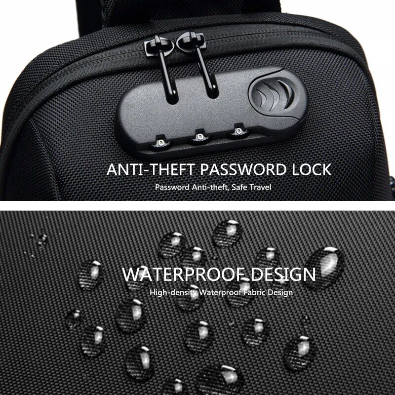 Нагрудная сумка OZUKO Мужская многофункциональная, сумочка кросс-боди с защитой от кражи, мессенджер на плечо, водонепроницаемый мешок для коротких поездок
