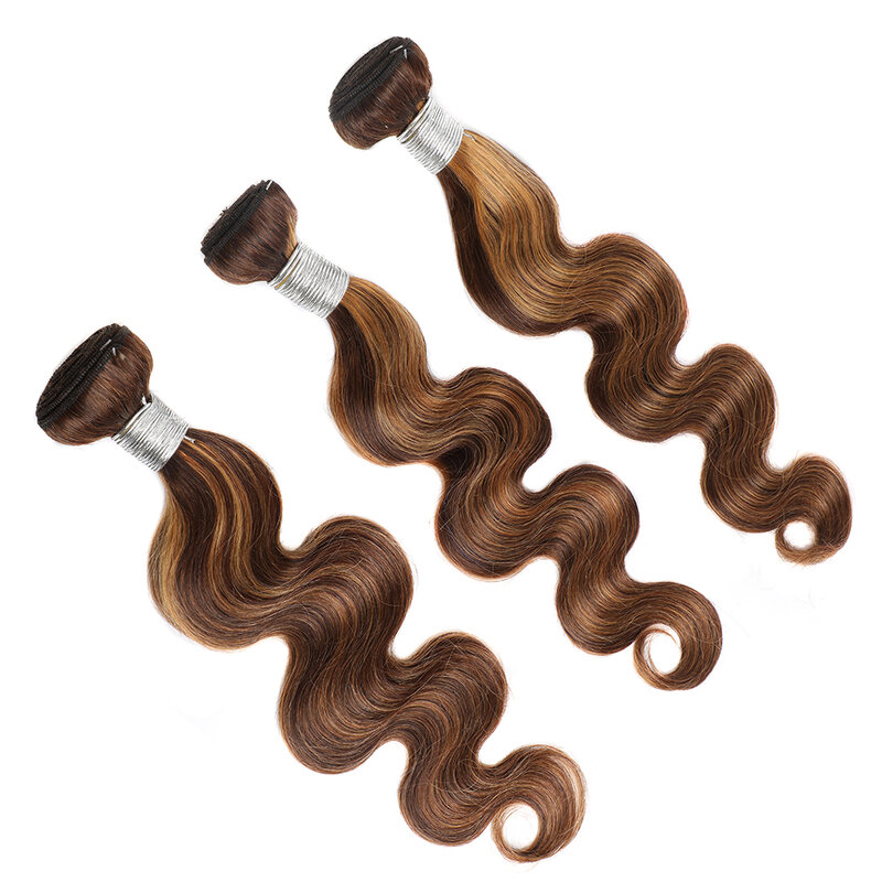 Bundel rambut manusia gelombang tubuh pirang bundel P4/27 30 inci Ombre cokelat pirang berwarna bundel rambut 100g/PC tenun rambut bergelombang