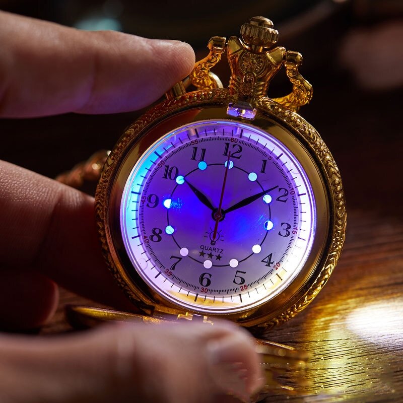 House Stark-Steampunk Quartz Pocket Watch, Embossed Bronze, Luminous LED, Winter Is Coming, Gift