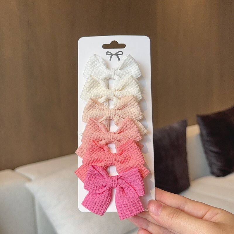 6PCS Soft Cotton Bow Hairpin Girl Sweet Plaid Design Hairpin Color Block Delicate Hairgripe Barrettes Kawaii Child Accessories