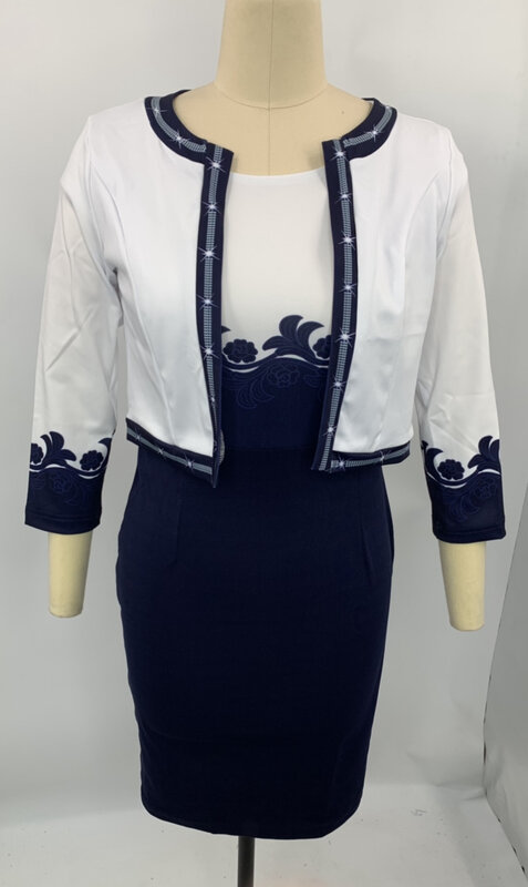 Conjunto de vestido estampado africano para mulheres, jaqueta manga 3/4, tops e terno, roupas de senhora do escritório, moda outono, novo, 2024
