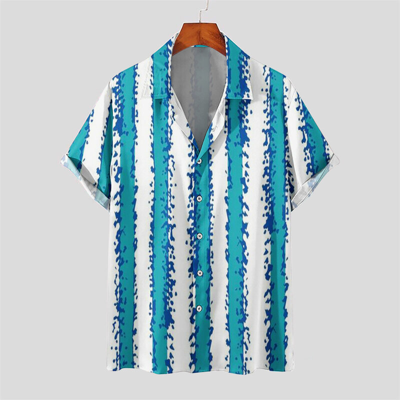 Camisa Retro de manga corta para hombre, camisa con solapa multicolor, estampado de moda, ocio, verano, 2023