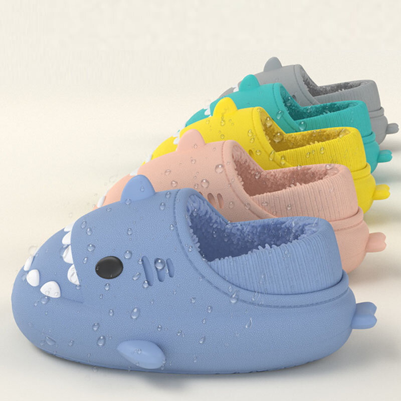 Zapatillas de tiburón para niños y niñas, chanclas impermeables de felpa, zapatos de bebé, invierno, 2023, CSH1417