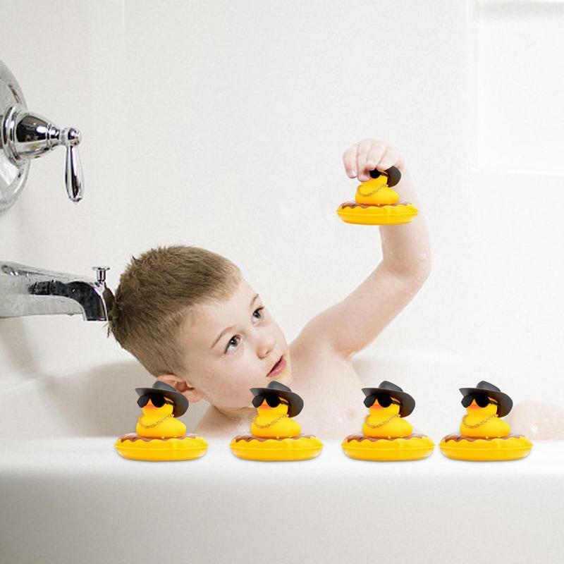 cute Cowboy Rubber Duck Squeaky Duck Yellow Rubber Duck Bath Party Toy Duckies Car Rubber Dashboard Decoration Baby Bath Toys
