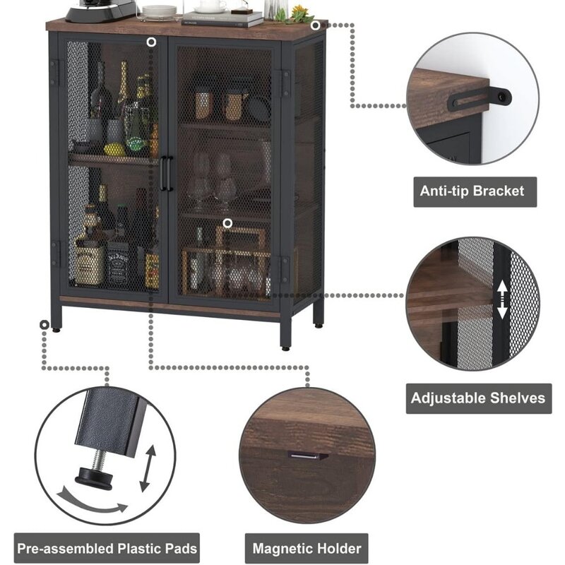 Armário industrial rústico pequeno do acento, mobília do armazenamento, barra do café para o refrigerador do vinho do licor