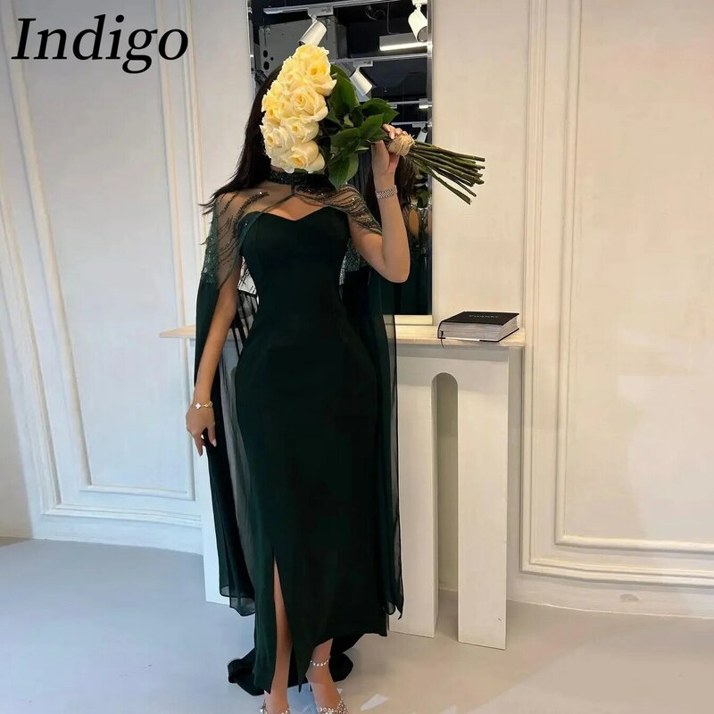 Indigo zweiteilige Abendkleider träger los glänzenden Schal elegante Meerjungfrau rücken freie Frauen formelle Party kleid 2024 damen abendkleider