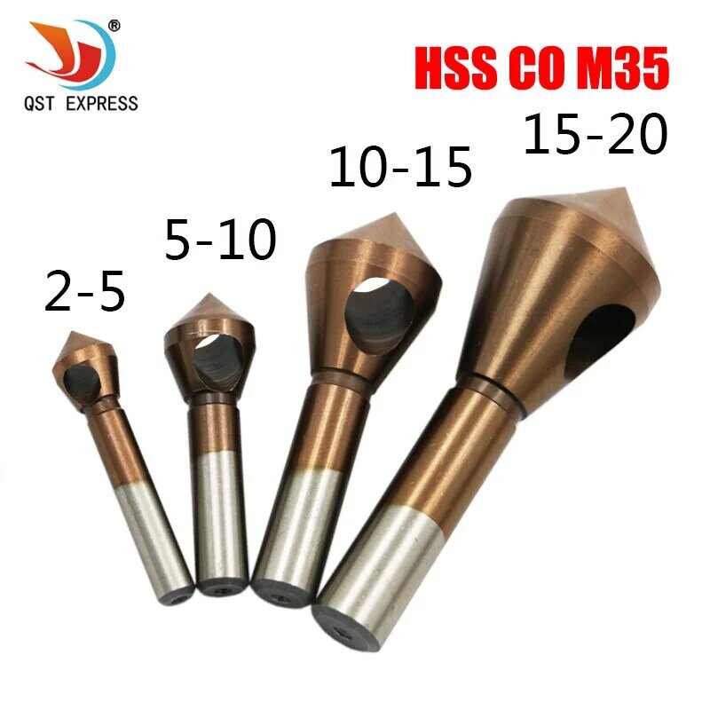 QSTEXPRESS HSS CO M35 Countersink Deburring Drill Bit Metal Taper Stainless Steel Hole Saw Cutter Chamfering Power Drill Tool