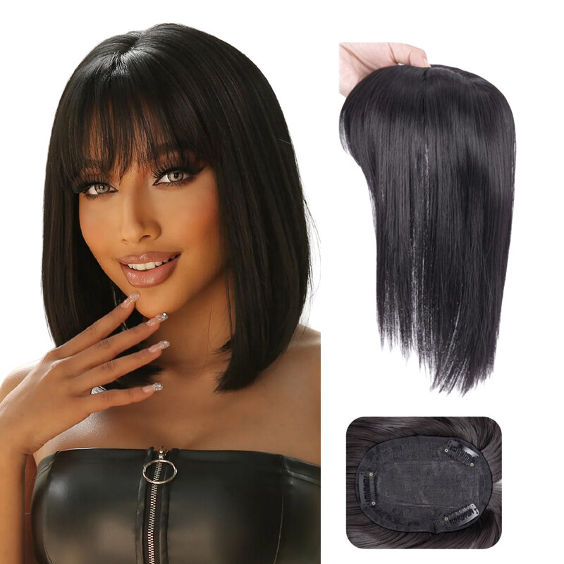 14" Synthetic Hair Topper Wiglet Hair Enhancer with Straight Bangs 3 Clips in Straight Hair Extensions Hair Closure Piece