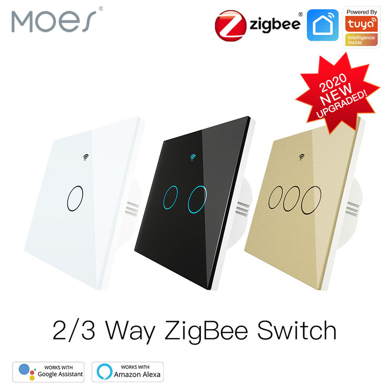 MOES ZigBee Wall Touch Smart Light Switch With Neutral/No Neutral,No Capacitor Needed Smart Life/Tuya Works with Alexa,Google