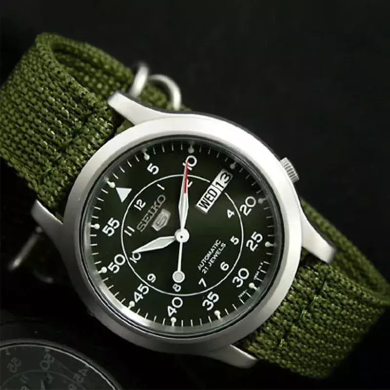 Originale SEIKO SNK805 orologio da uomo al quarzo di lusso con quadrante verde in tessuto orologio sportivo Casual moda orologi da uomo di lusso automatici