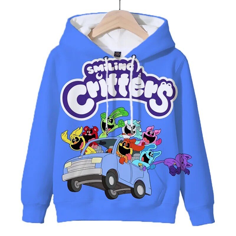 Cartoon Smiling Critters Hoodies Boys Girls Pullovers Tops Kids Hooded Sweatshirt Harajuku Streetwear Sudadera Autumn Coat gifts