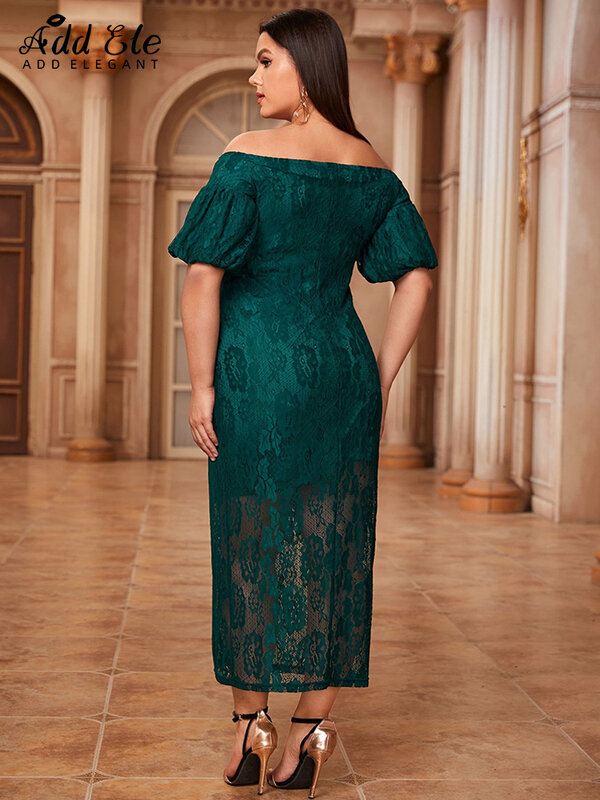 우아한 플러스 사이즈 여성 레이스 슬래시 넥 티어드 디자인 짧은 퍼프 슬리브, 녹색 허리 연필 바디콘 드레스 B222, 패션, 5XL
