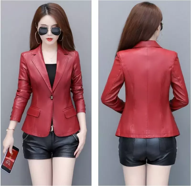 Frühling echte Lederjacke Frauen koreanische Mode schlanke Schaffell Mantel schwarz rot echte Lederjacken Damen lässig Blazer Femme