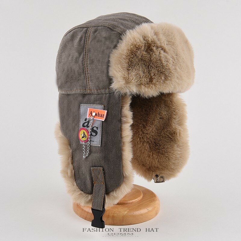 Chapeau de bombardier en fourrure Ushanka russe pour hommes et femmes, casquette de ski à oreillettes, chapeau d'hiver chaud, mode masculine et féminine, optique, noir et gris