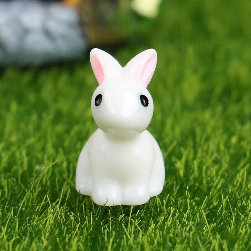 10/20/50 Buah Miniatur Kelinci Resin Mini Figur 3D Ornamen Kelinci Putih Kecil Lanskap Mikro Dekorasi Rumah Boneka Diy Kerajinan