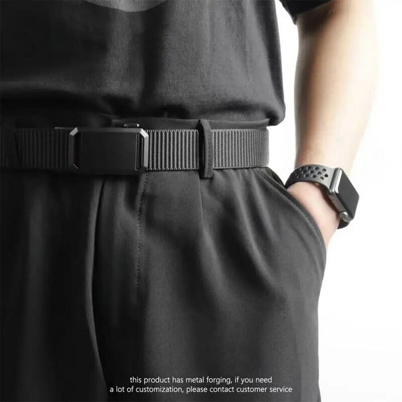 Nylon Men's Ratchet Web Belt Fashion No Holes 1.3 inch Invisible Belt for Men Automatic Buckle Belt for Jeans