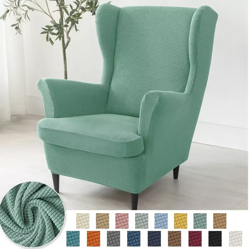 Polar Fleece Stretch Wing Chair Cover Wingback Sofa Cover Elastic Armchair Slipcovers with Cushion Covers Furniture Protector