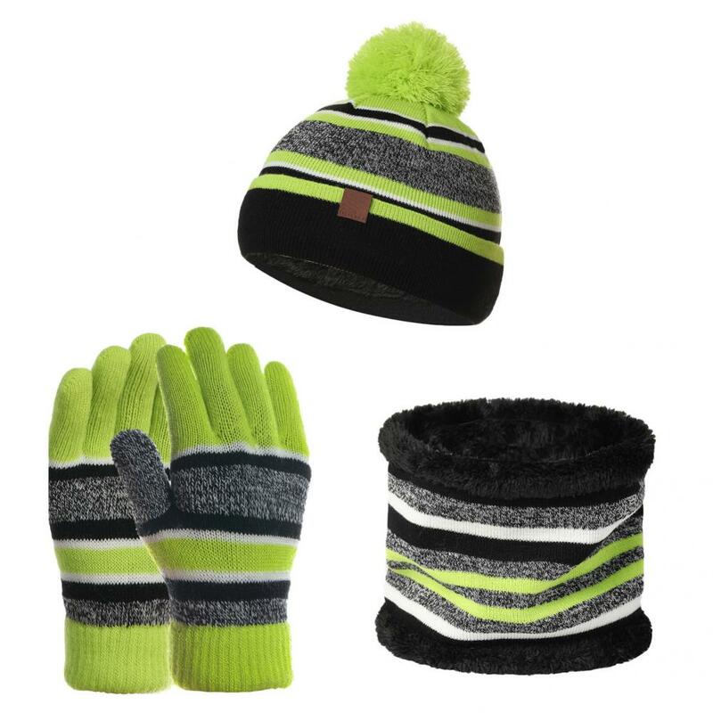 1 Set Knitting Hat Scarf Gloves  Soft   Kids Cap Scarf Gloves Breathable Warm Stripe Cap Scarf Gloves