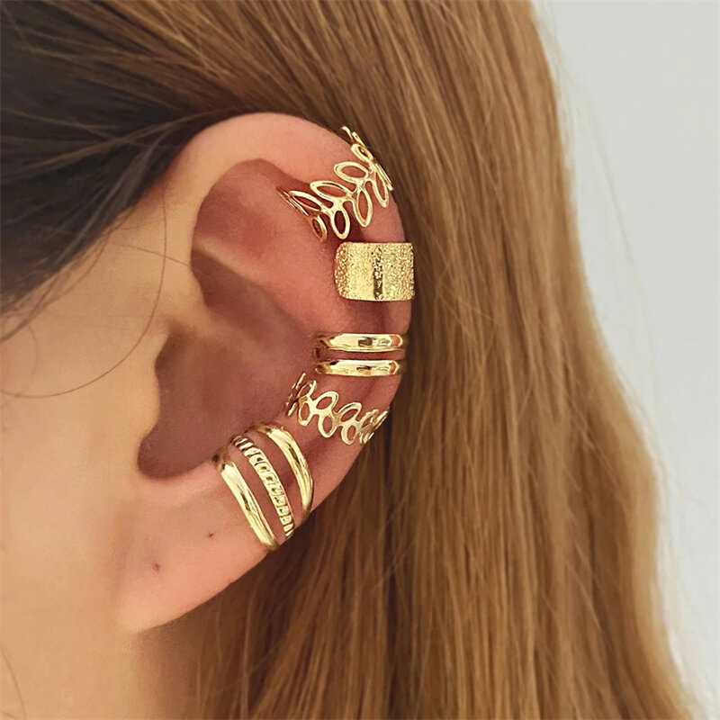Cor dourada e prata deixa brincos para mulheres, punho de orelha borboleta C simples criativo, conjunto de clipes de orelha não perfurante, joias da moda