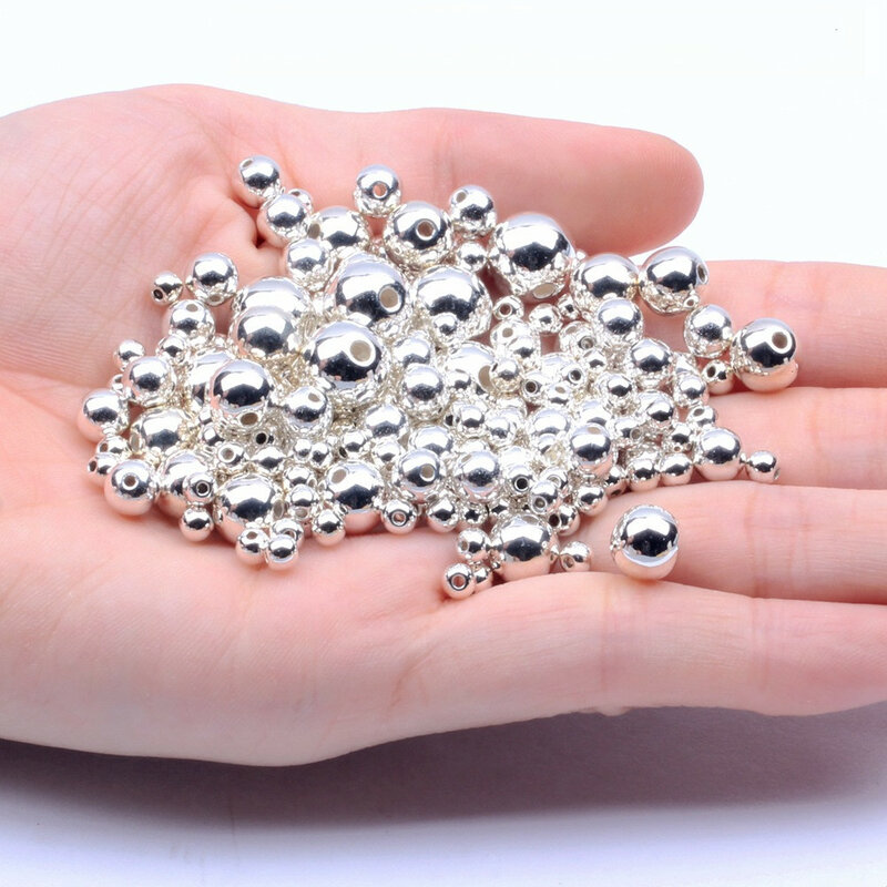 Cuentas acrílicas de perlas de imitación chapadas en oro/plata, perlas redondas espaciadas, cuentas dispersas para la fabricación de joyas DIY, 3mm-12mm