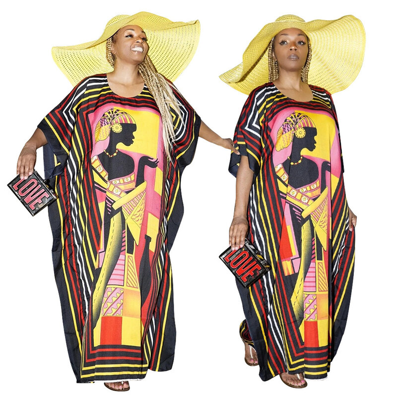Robe longue en Polyester pour femmes africaines, col rond, imprimé africain, Dashiki, été