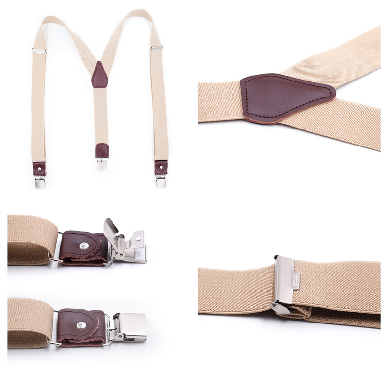 3.5CM Men's Suspender Y-Shaped 3 Clips Leather Suspenders Wide Strap High Quality Elastic Strengthened Clip Box Packing B0842