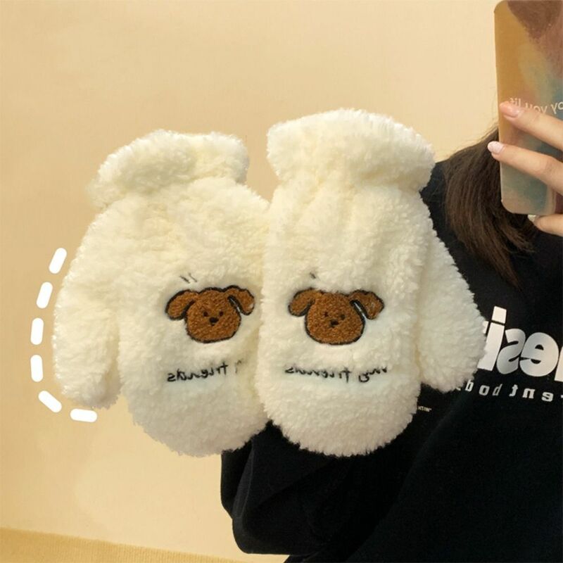 Sarung tangan empuk pita hangat sarung tangan rajut pelajar lembut tebal Jepang sarung tangan berkendara lucu beruang Kawaii