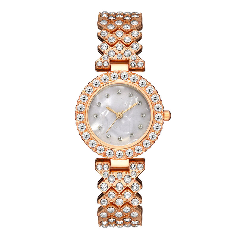 女性用2ピース腕時計セット,ピンクゴールド,クォーツ,ダイヤモンド,エレガント,フェミニン