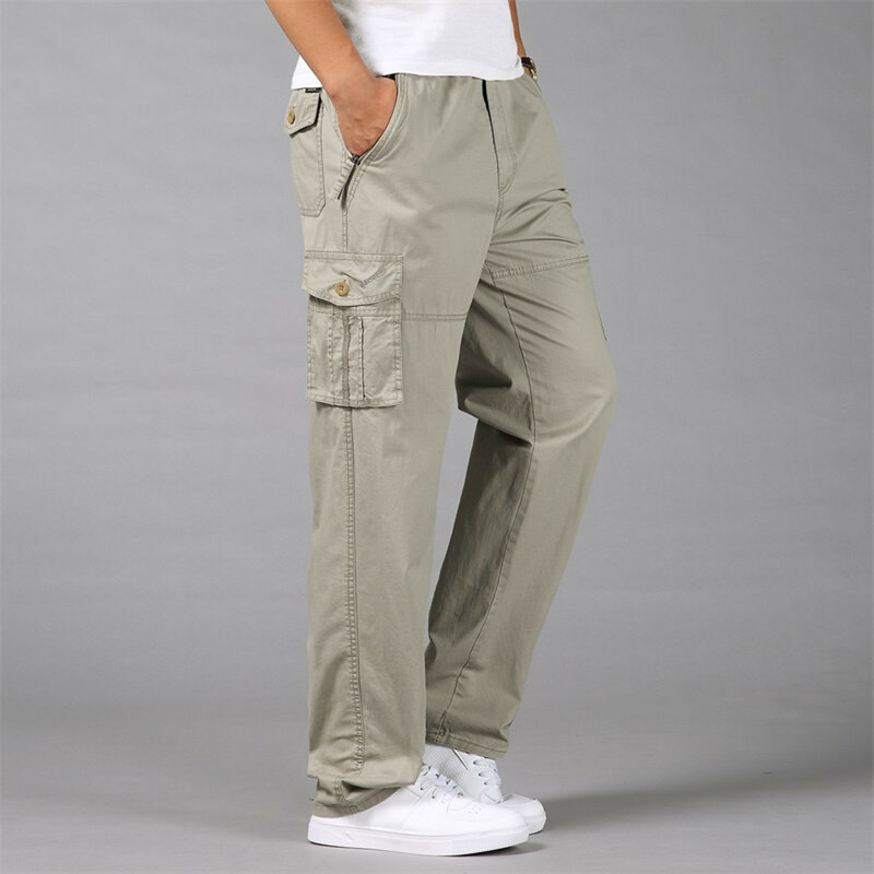 2024 New Male Trousers Mens Joggers Solid Multi-Pocket Pants Sweatpants Loose Size Summer Men Pants Hip Hop Harem Joggers Pants